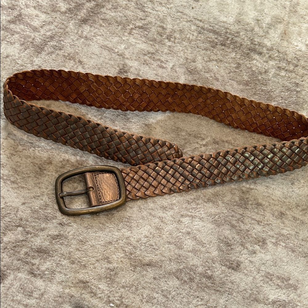 Fossil Genuine Leather metallic gold with leather, braided Belt - size small